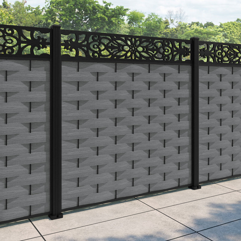 Ripple Windsor Fence Panel - Mid Grey - with our aluminium posts