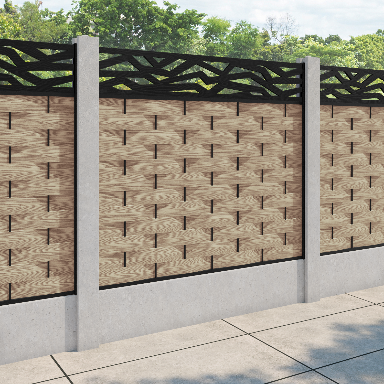 Ripple Zenith Fence Panel - Light Oak - for existing concrete posts