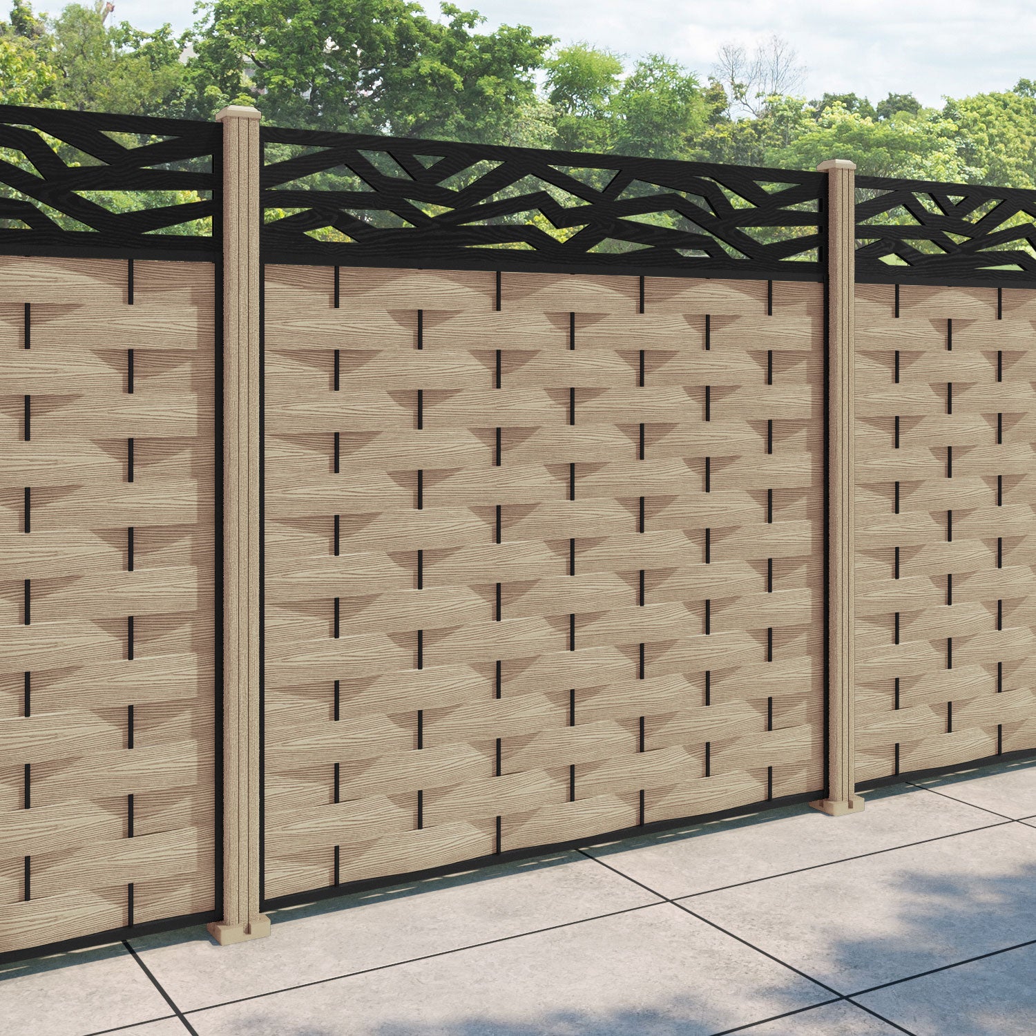 Ripple Zenith Fence Panel - Light Oak - with our composite posts