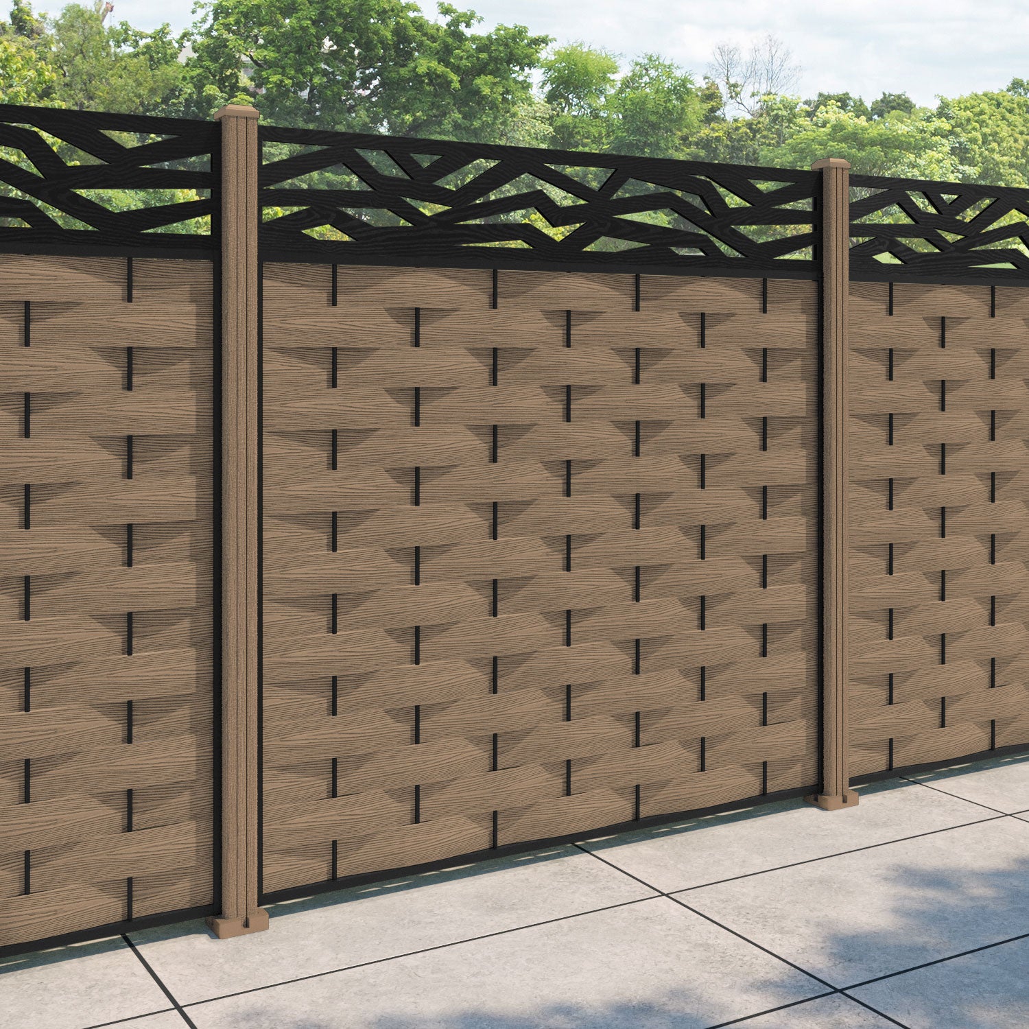 Ripple Zenith Fence Panel - Teak - with our composite posts