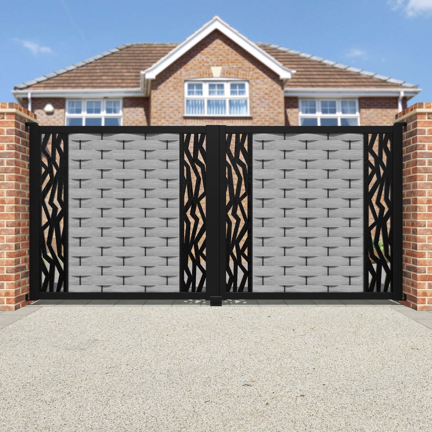 Ripple Zenith Straight Top Driveway Gate - Light Grey - Middle & End Screen