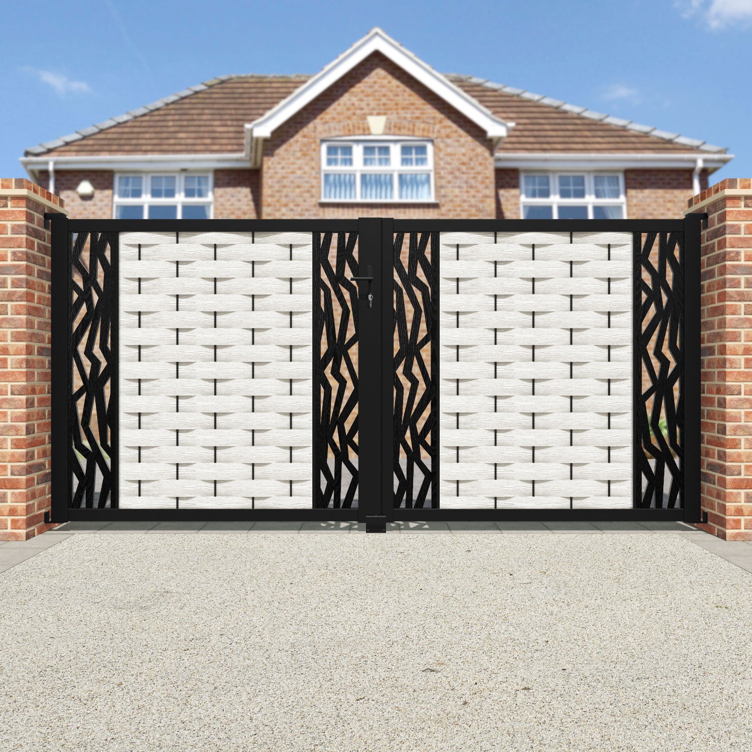 Ripple Zenith Straight Top Driveway Gate - Light Stone - Middle & End Screen