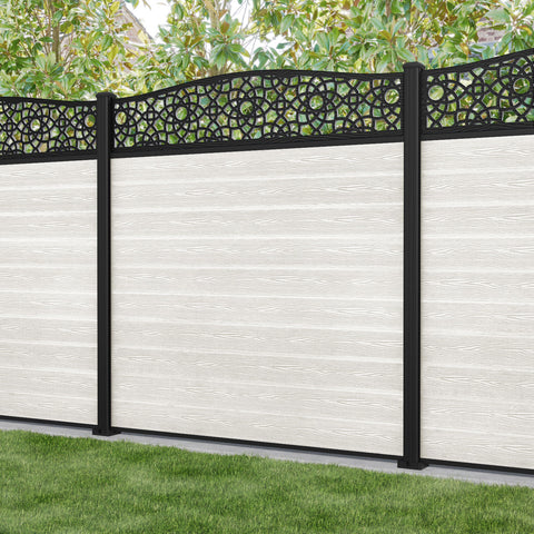 Classic Eden Curved Top Fence Panel - Light Stone - with our aluminium posts