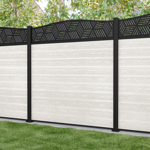 Classic Cubed Curved Top Fence Panel - Light Stone - with our aluminium posts