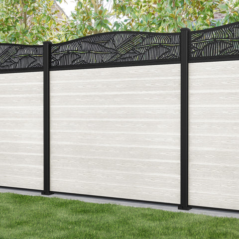 Classic Feather Curved Top Fence Panel - Light Stone - with our aluminium posts