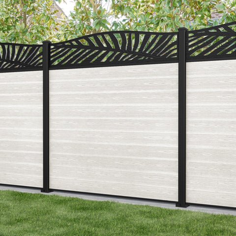 Classic Palm Curved Top Fence Panel - Light Stone - with our aluminium posts