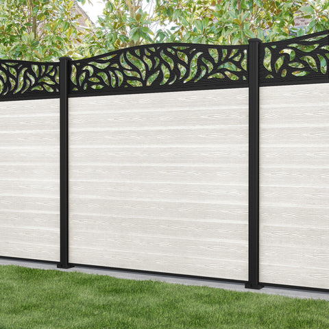 Classic Plume Curved Top Fence Panel - Light Stone - with our aluminium posts
