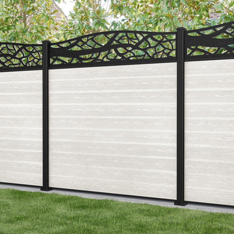 Classic Twilight Curved Top Fence Panel - Light Stone - with our aluminium posts