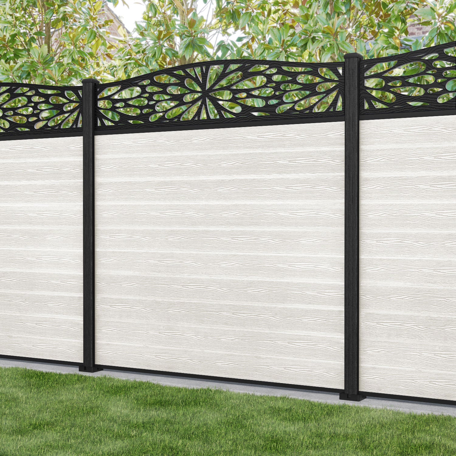 Classic Blossom Curved Top Fence Panel - Light Stone - with our composite posts