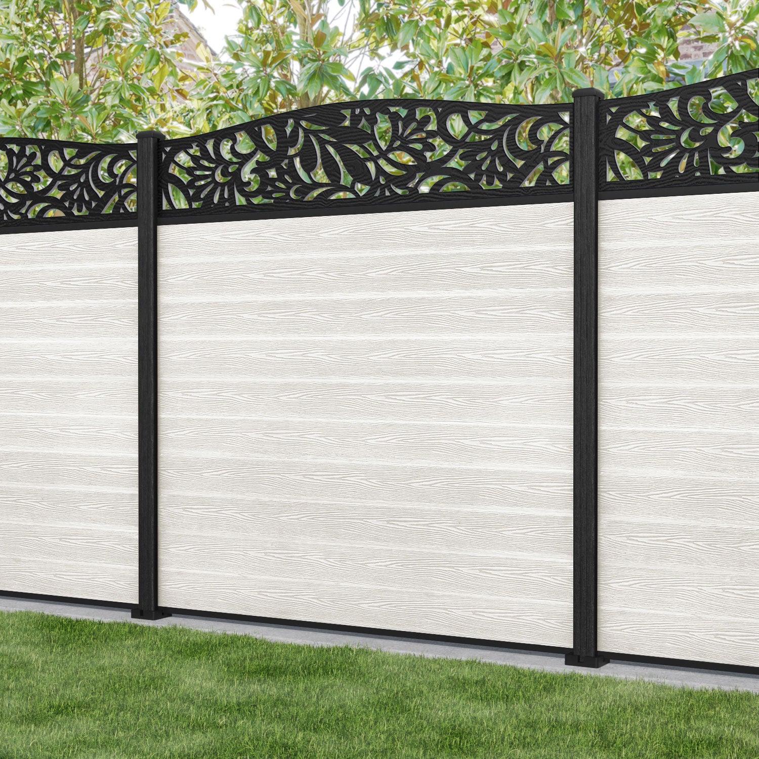 Classic Heritage Curved Top Fence Panel - Light Stone - with our composite posts