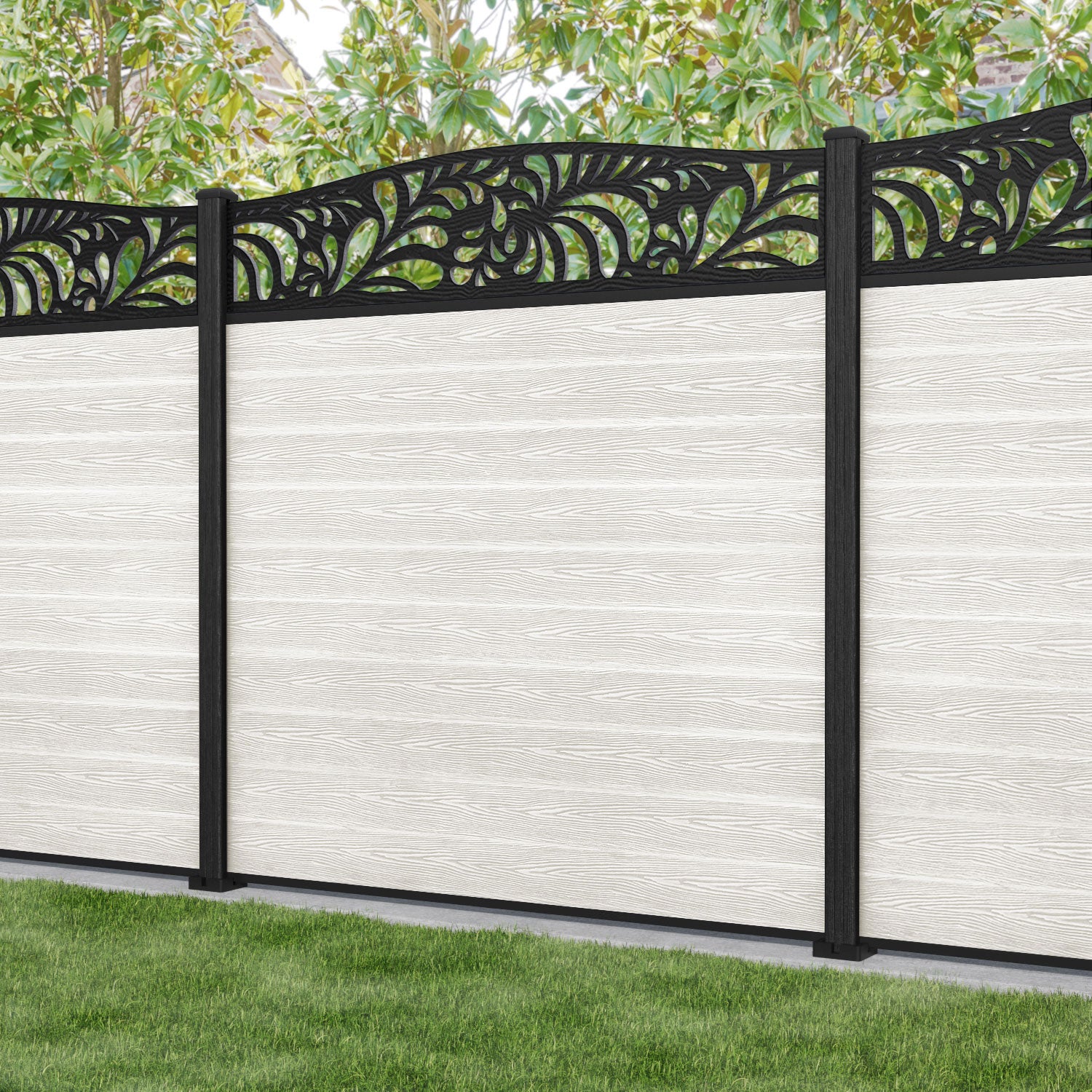 Classic Petal Curved Top Fence Panel - Light Stone - with our composite posts