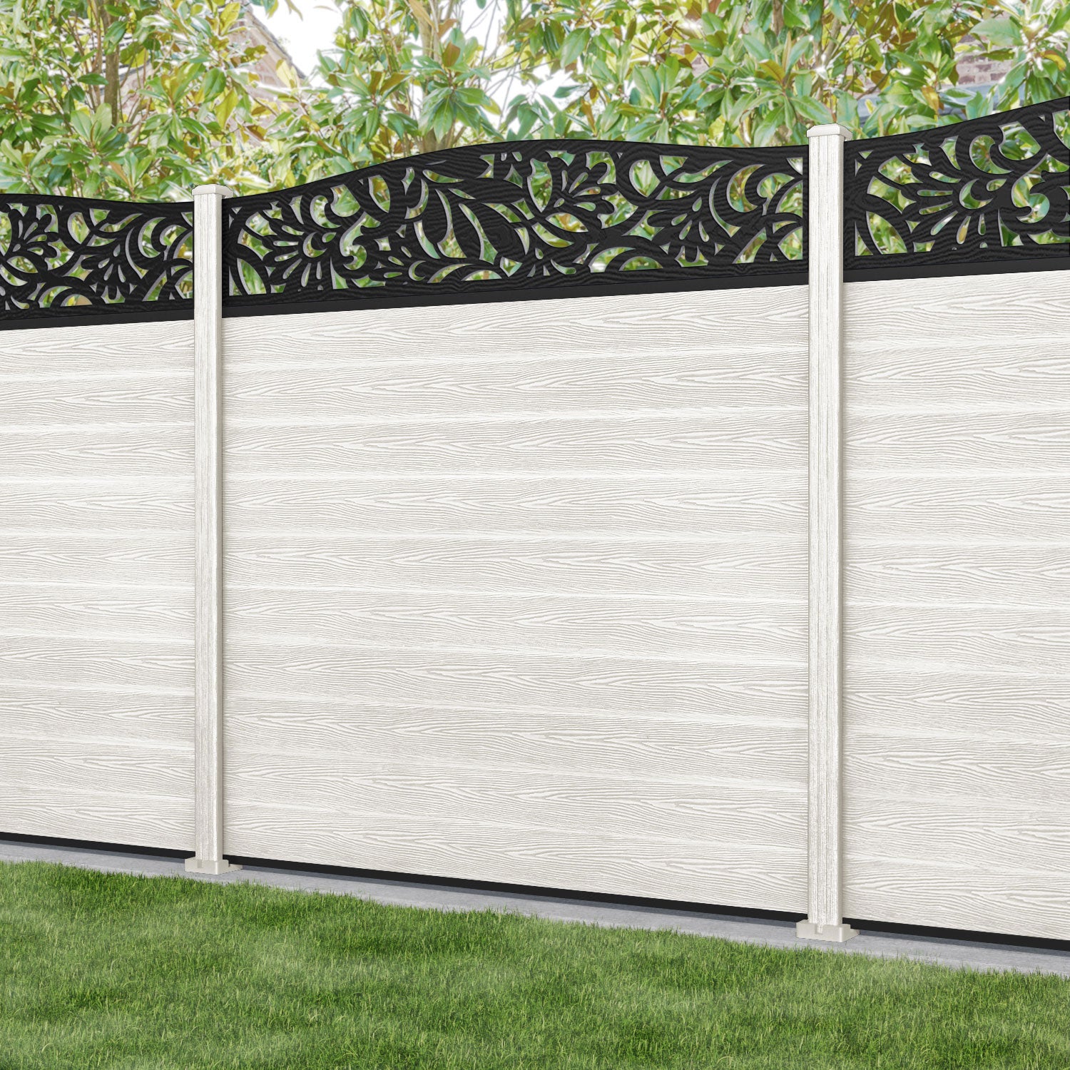 Classic Heritage Curved Top Fence Panel - Light Stone - with our composite posts