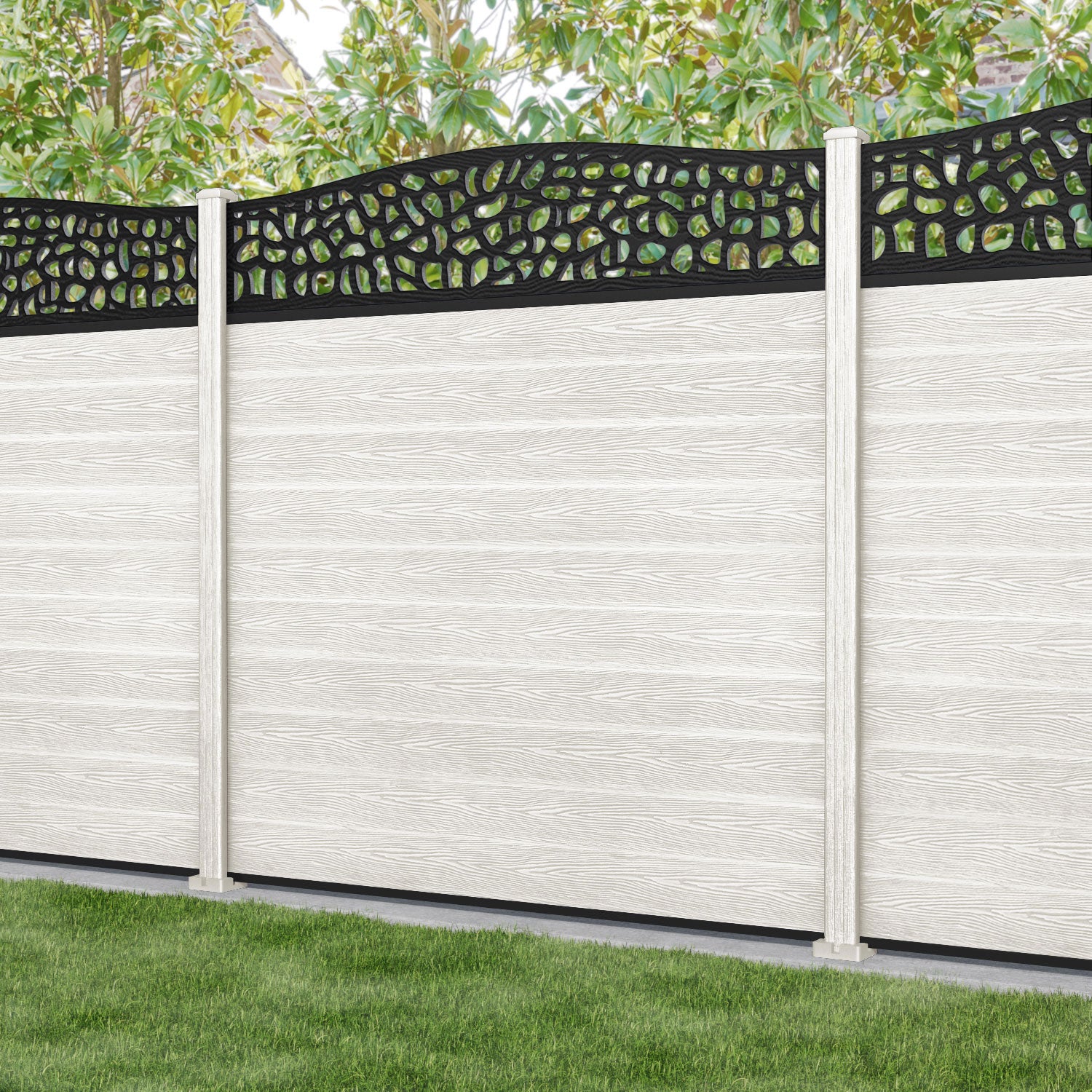 Classic Pebble Curved Top Fence Panel - Light Stone - with our composite posts