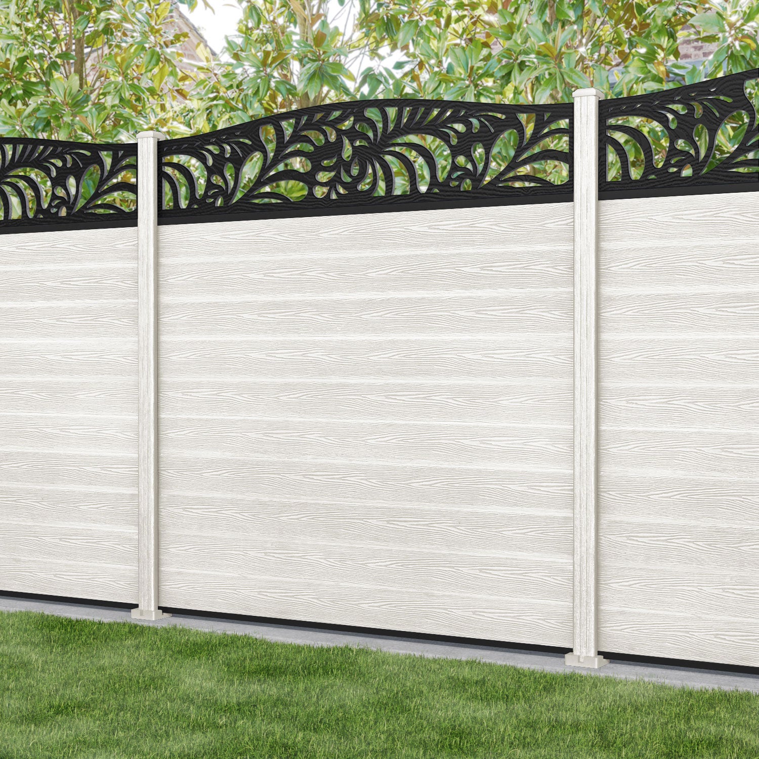 Classic Petal Curved Top Fence Panel - Light Stone - with our composite posts