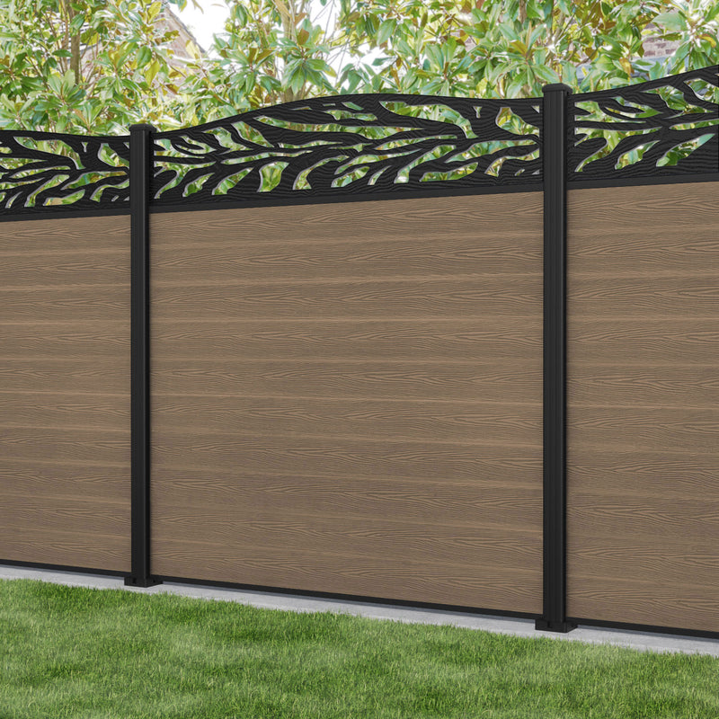 Classic Malawi Curved Top Fence Panel - Teak - with our aluminium posts