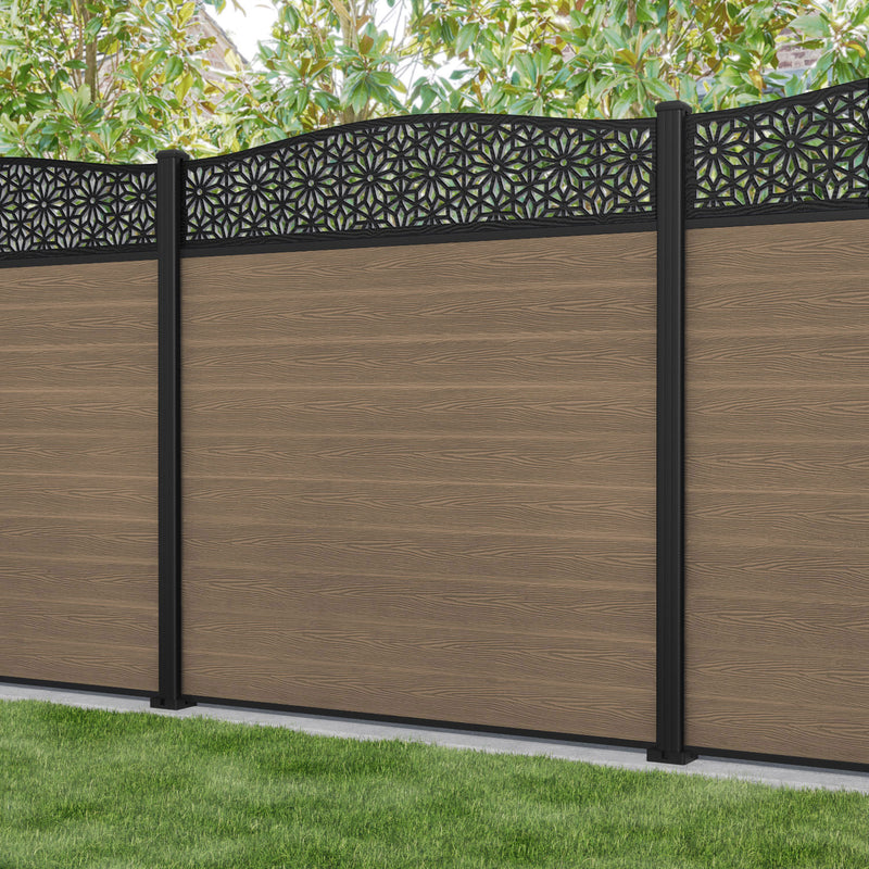 Classic Narwa Curved Top Fence Panel - Teak - with our aluminium posts