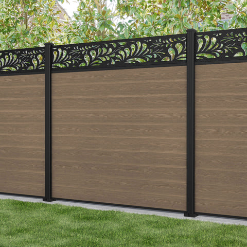 Classic Petal Fence Panel - Teak - with our aluminium posts