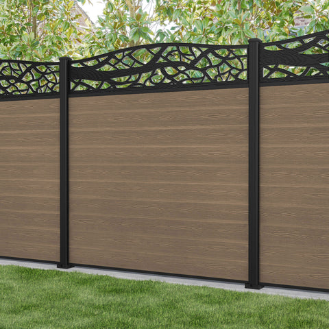 Classic Twilight Curved Top Fence Panel - Teak - with our aluminium posts
