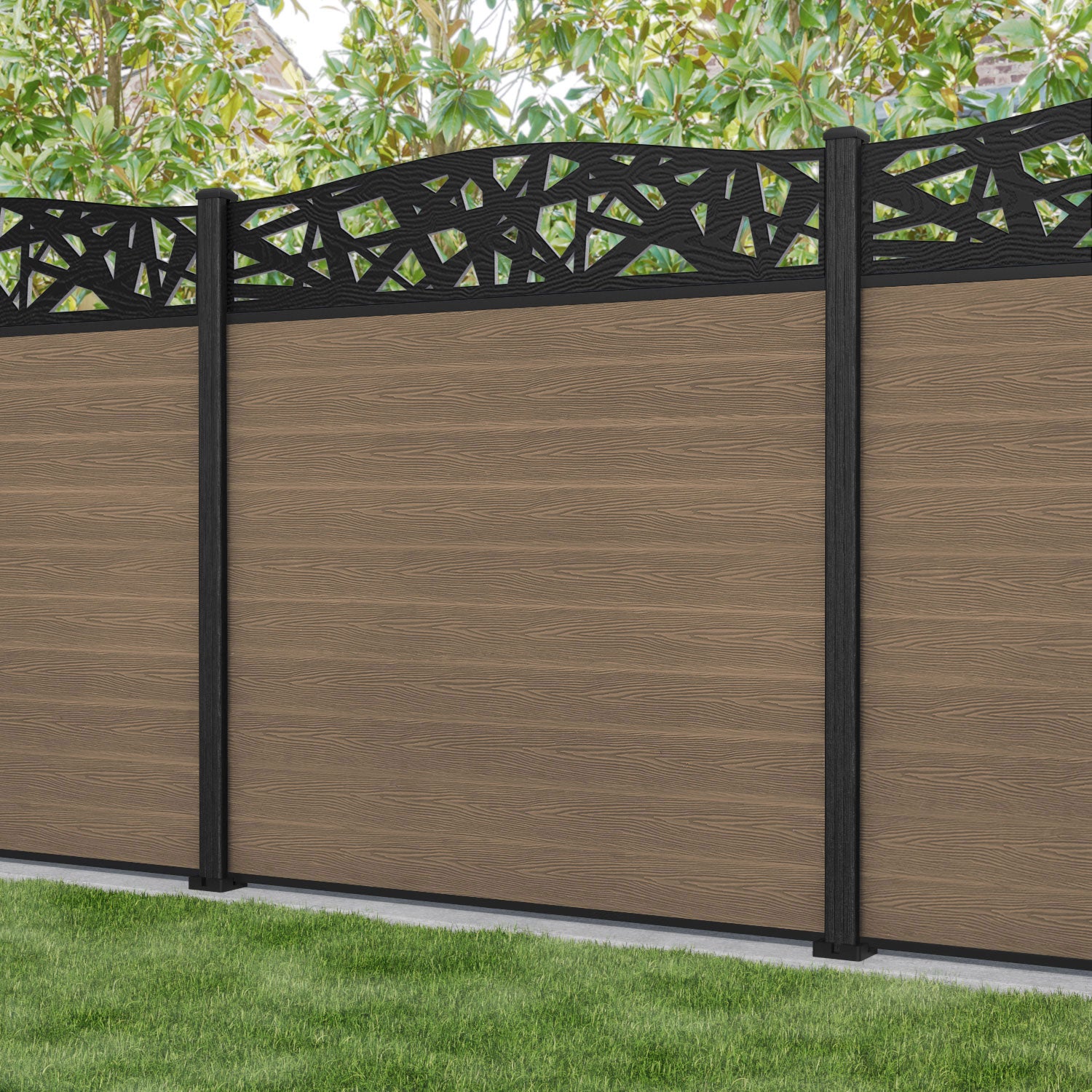 Classic Prism Curved Top Fence Panel - Teak - with our composite posts