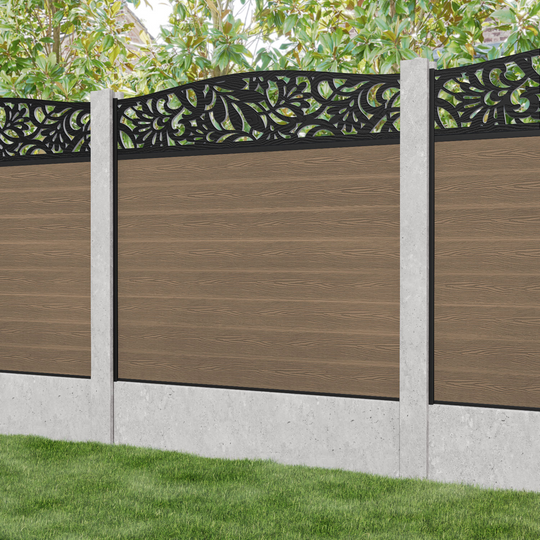 Classic Heritage Curved Top Fence Panel - Teak - for existing concrete posts