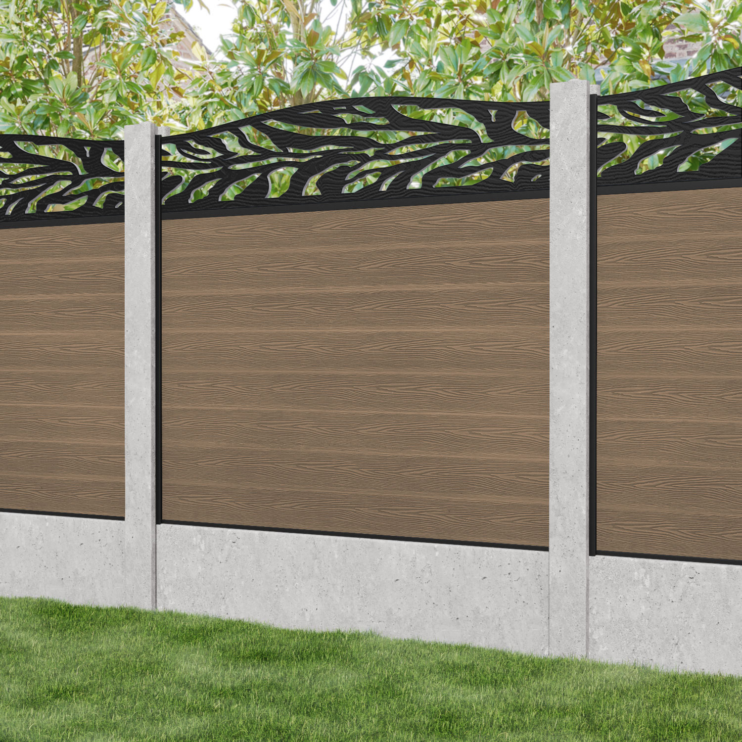 Classic Malawi Curved Top Fence Panel - Teak - for existing concrete posts