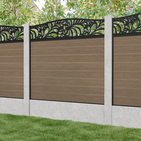 Classic Petal Curved Top Fence Panel - Teak - for existing concrete posts