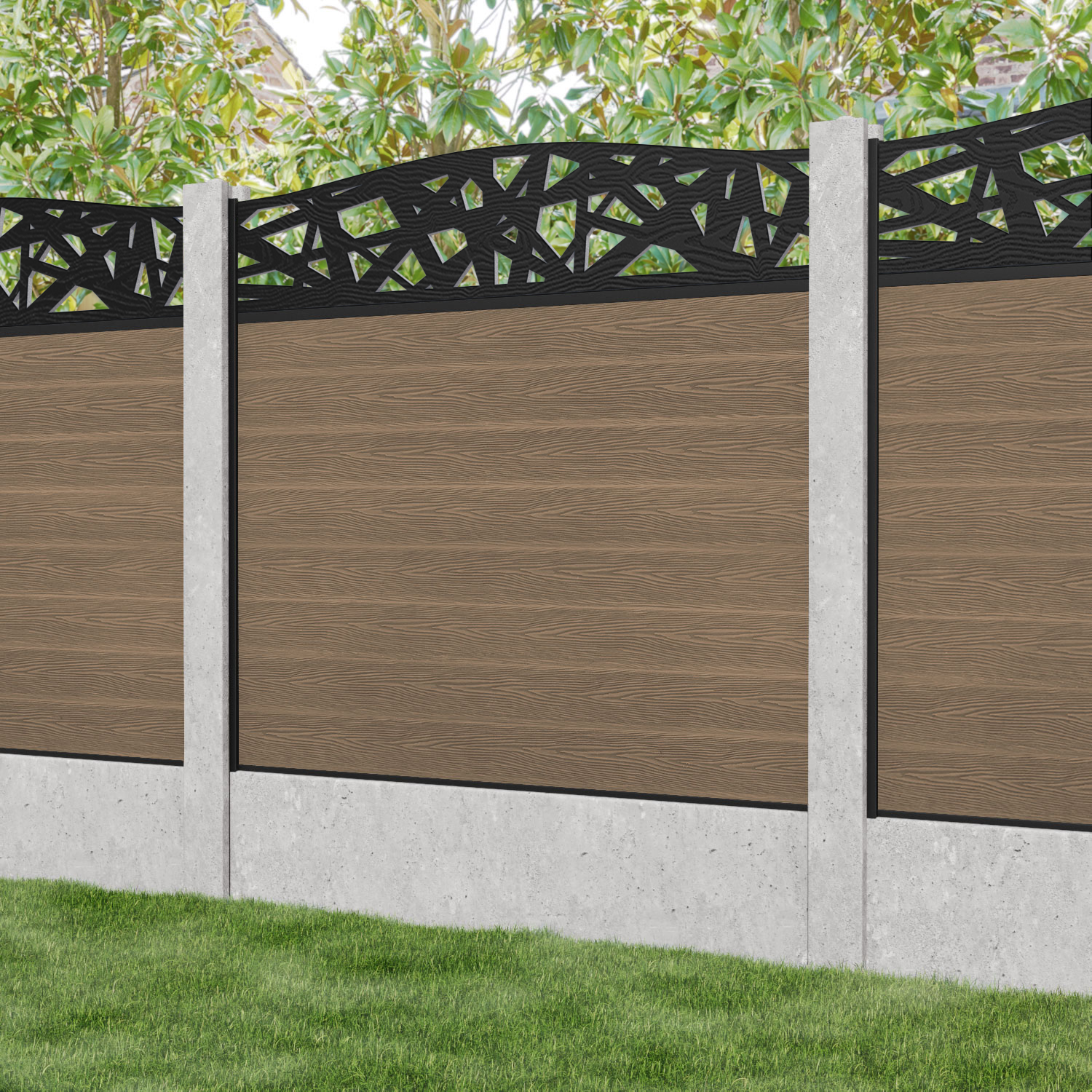 Classic Prism Curved Top Fence Panel - Teak  - for existing concrete posts