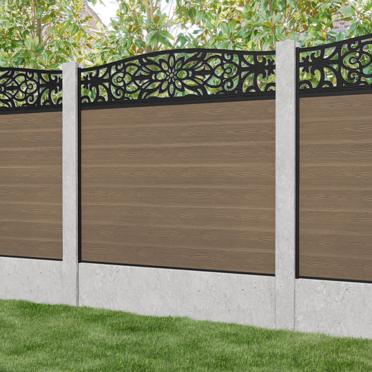 Classic Windsor Curved Top Fence Panel - Teak - for existing concrete posts