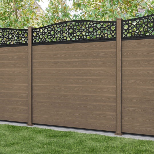 Classic Ambar Curved Top Fence Panel - Teak - with our composite posts