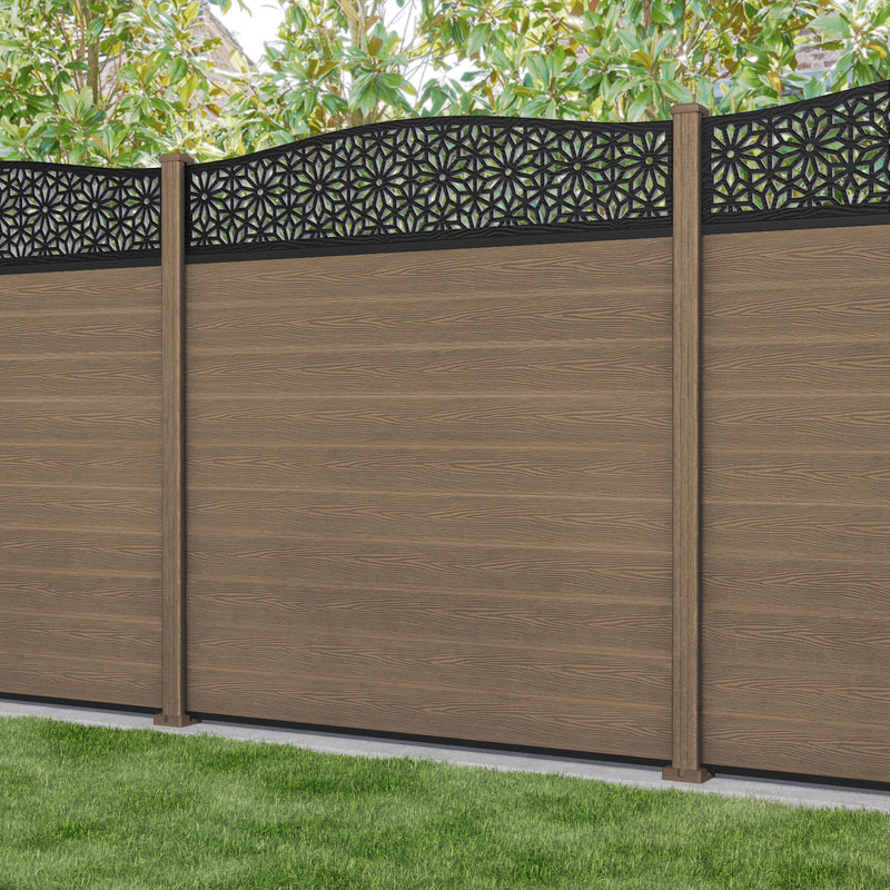 Classic Narwa Curved Top Fence Panel - Teak - with our composite posts