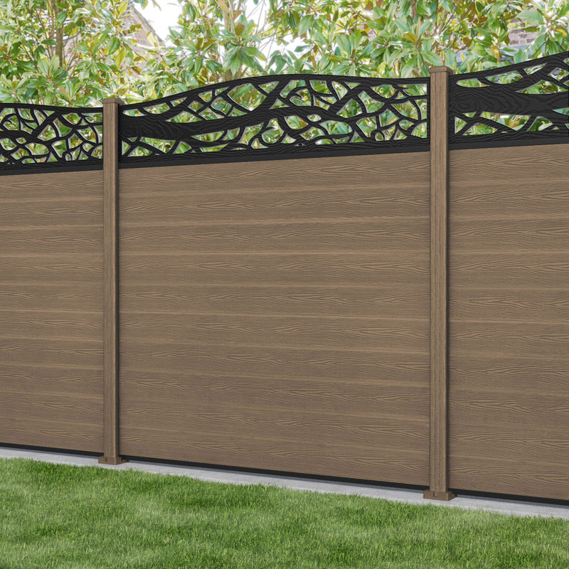 Classic Twilight Curved Top Fence Panel - Teak - with our composite posts