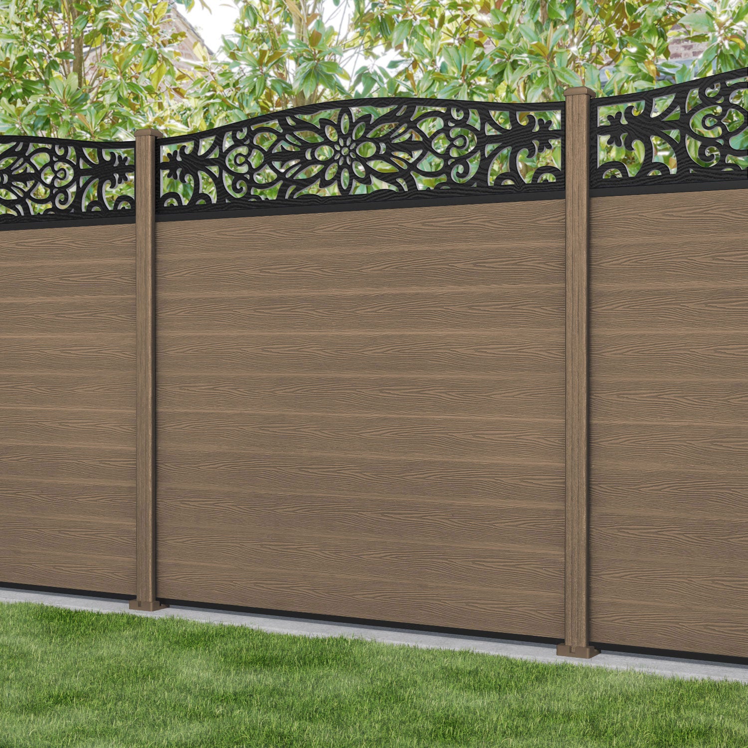 Classic Windsor Curved Top Fence Panel - Teak - with our composite posts