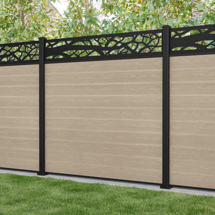 Classic Twilight Fence Panel - Light Oak - with our aluminium posts