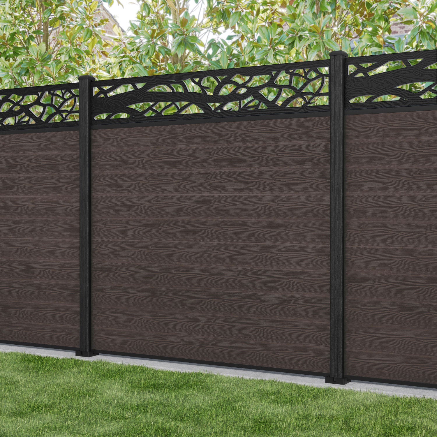 Classic Twilight Fence Panel - Mid Brown - with our composite posts