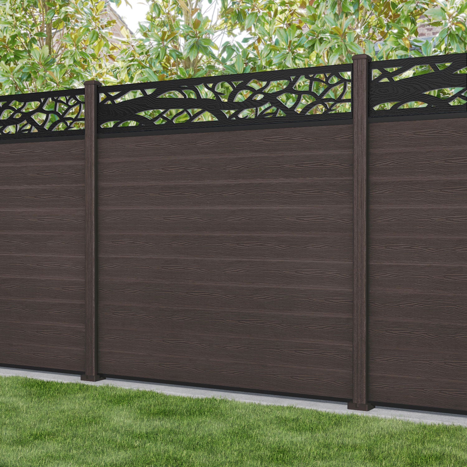Classic Twilight Fence Panel - Mid Brown - with our composite posts