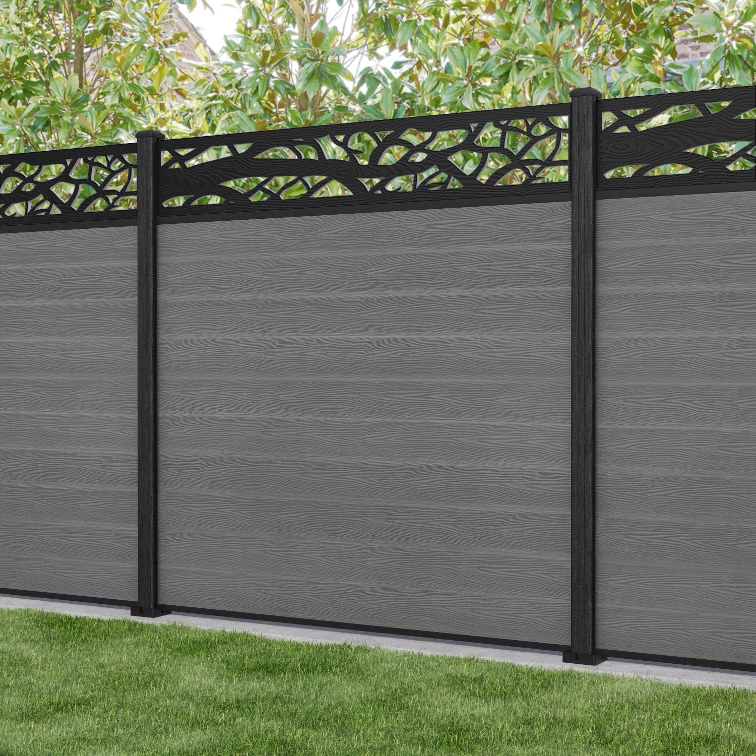 Classic Twilight Fence Panel - Mid Grey - with our composite posts