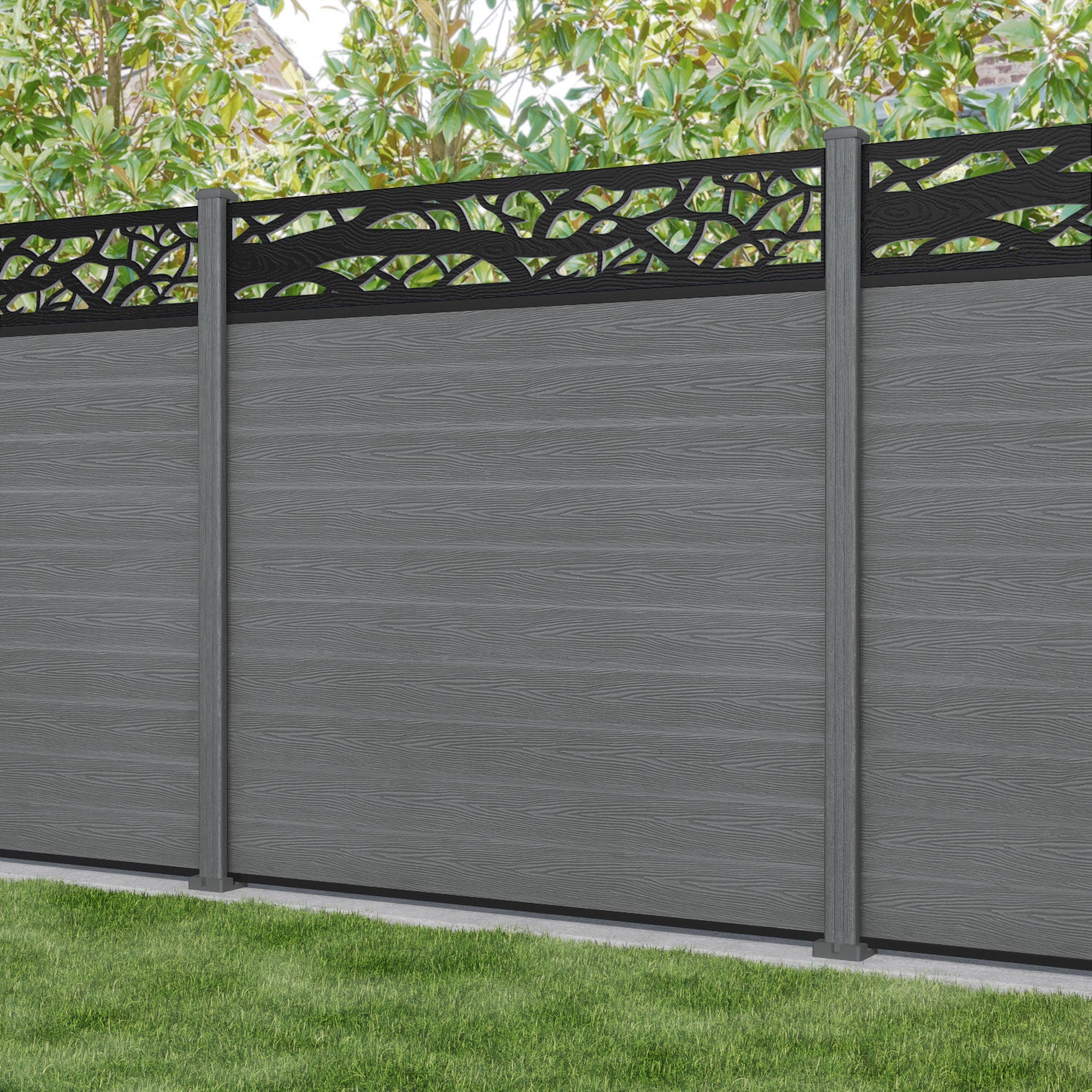 Classic Twilight Fence Panel - Mid Grey - with our composite posts