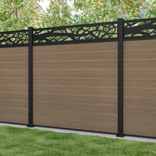 Classic Twilight Fence Panel - Teak - with our aluminium posts