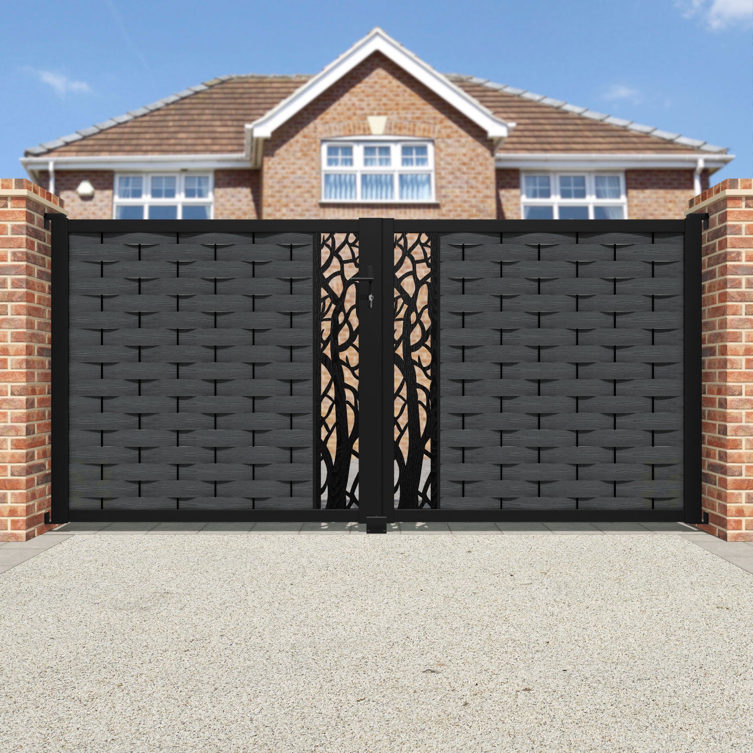 Ripple Twilight Straight Top Driveway Gate - Dark Grey - Middle Screen