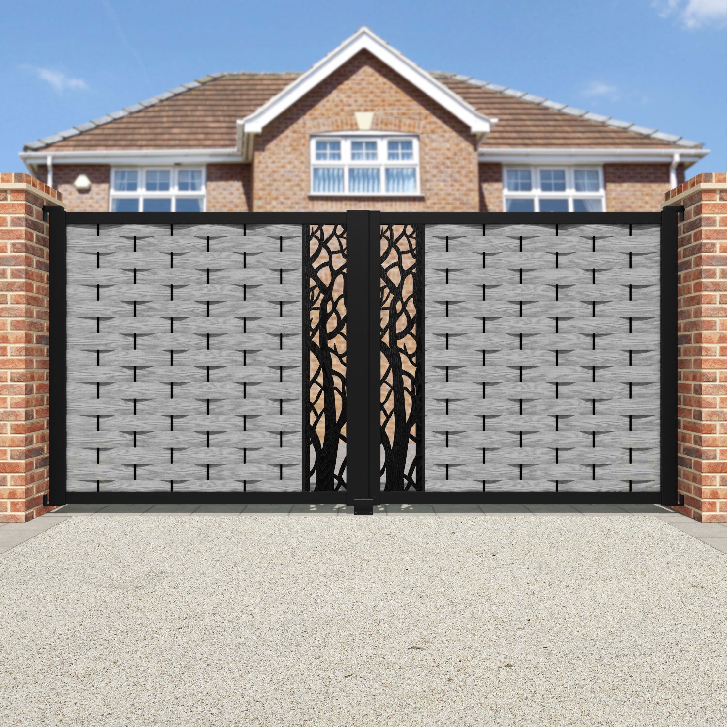 Ripple Twilight Straight Top Driveway Gate - Light Grey - Middle Screen