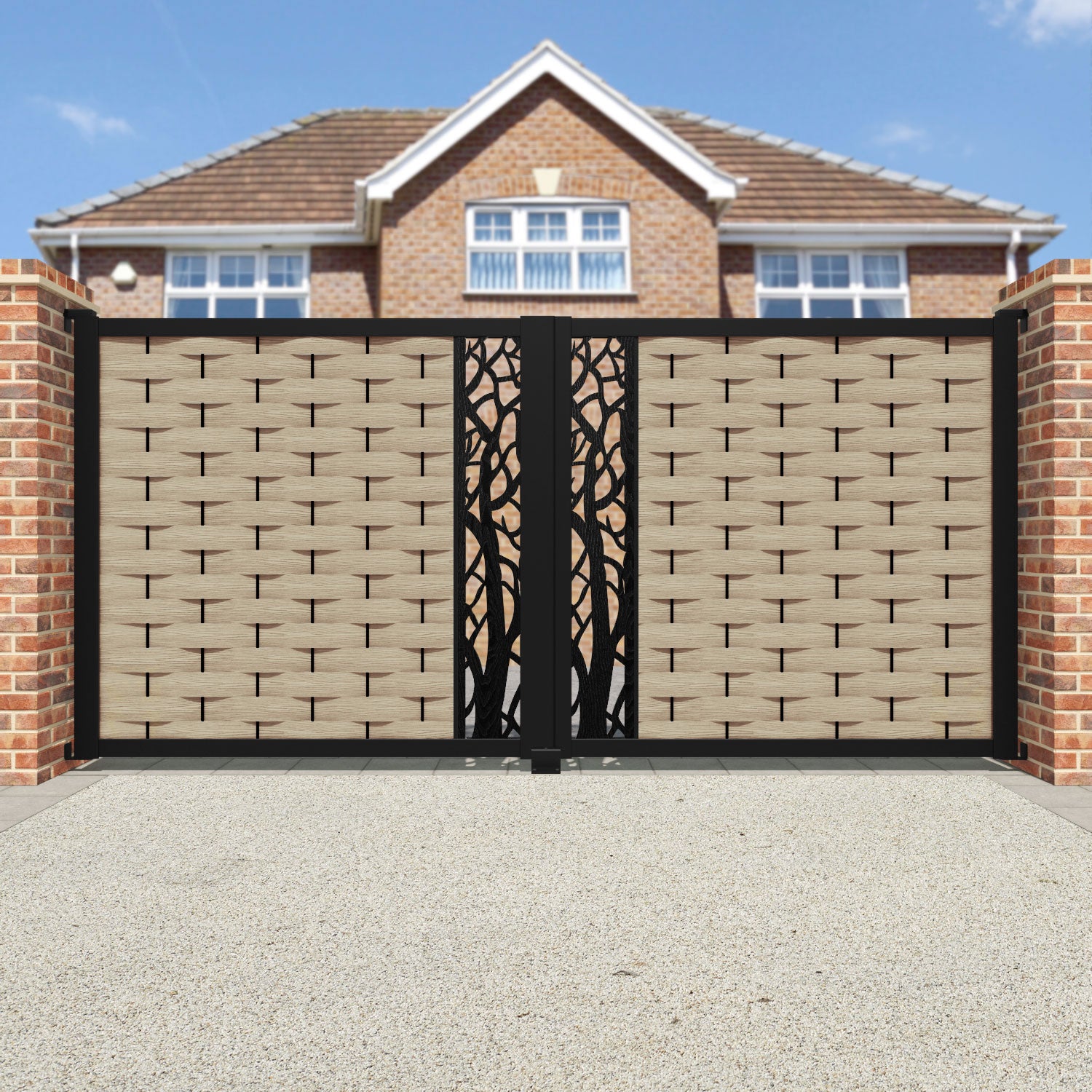 Ripple Twilight Straight Top Driveway Gate - Light Oak - Middle Screen