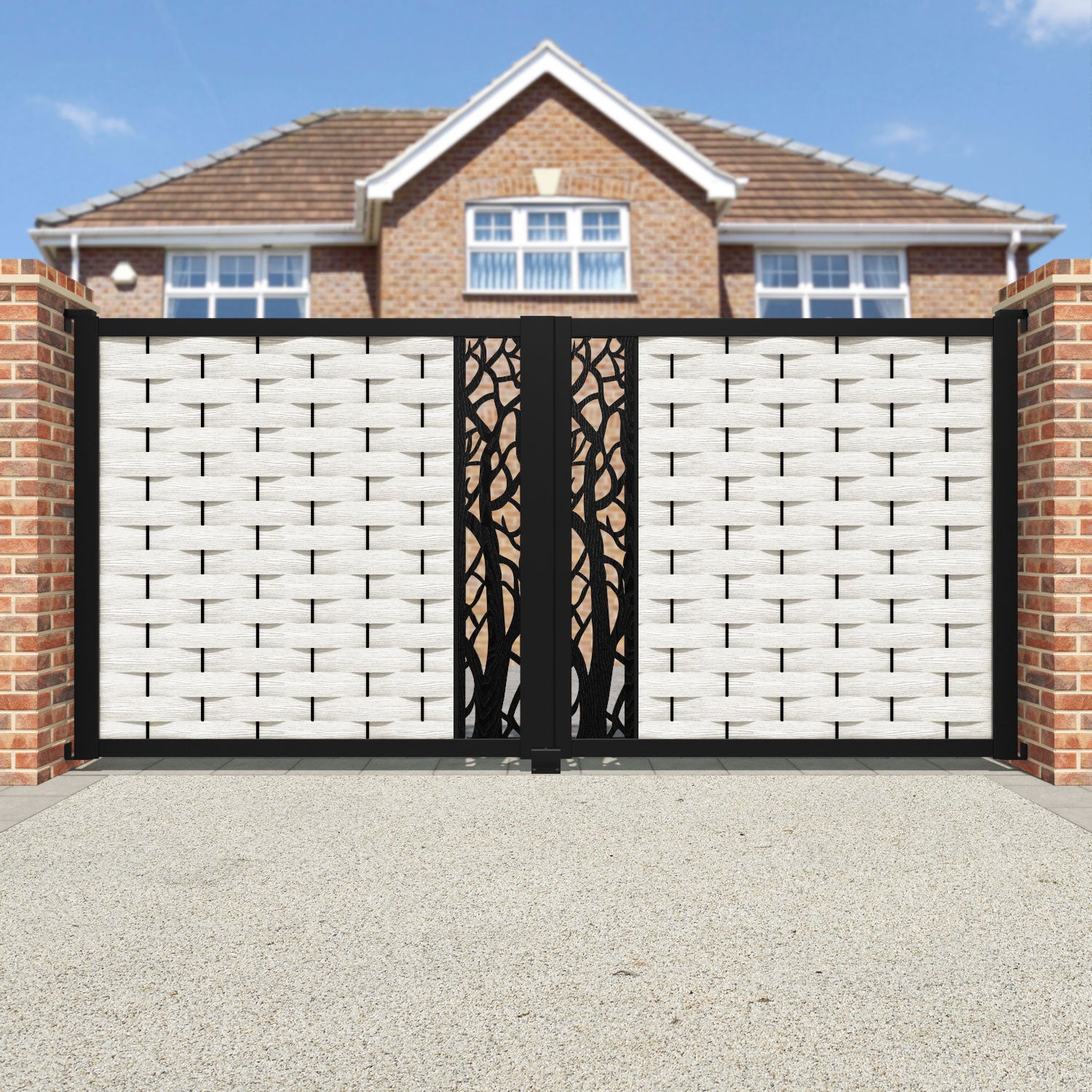 Ripple Twilight Straight Top Driveway Gate - Light Stone - Middle Screen