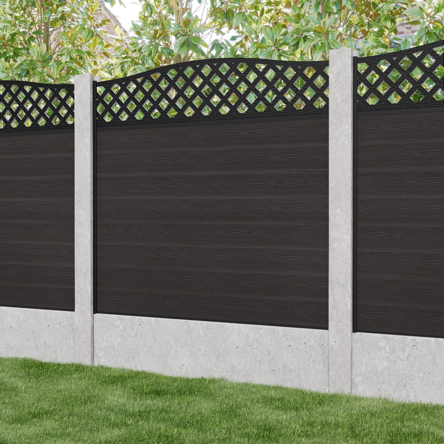 Classic High Wave Fence Panel - Dark Oak - for existing concrete posts