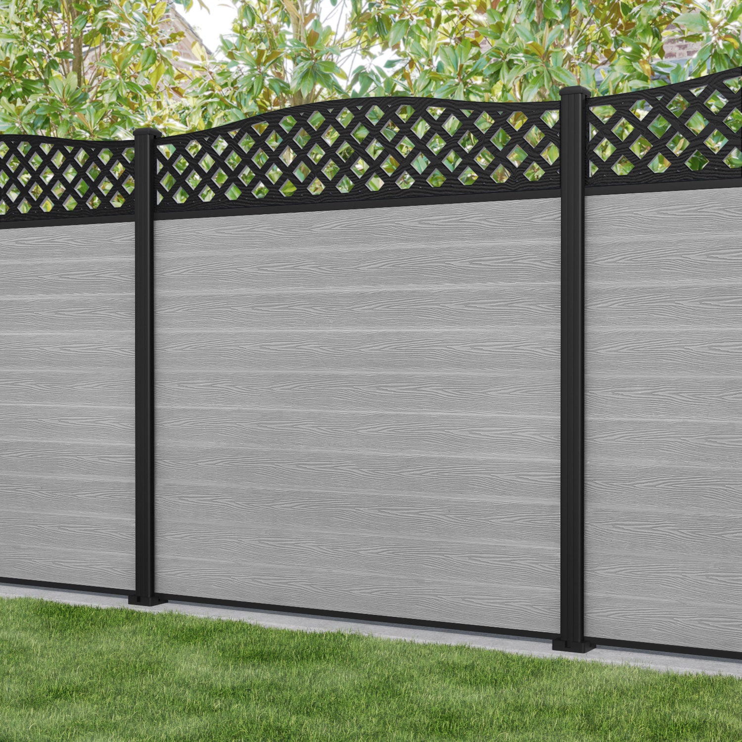 Classic High Wave Fence Panel - Light Grey - with our aluminium posts