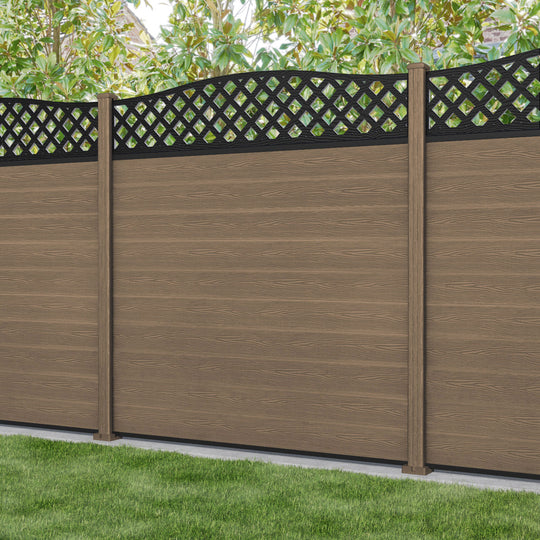 Classic High Wave Fence Panel - Teak - with our composite posts