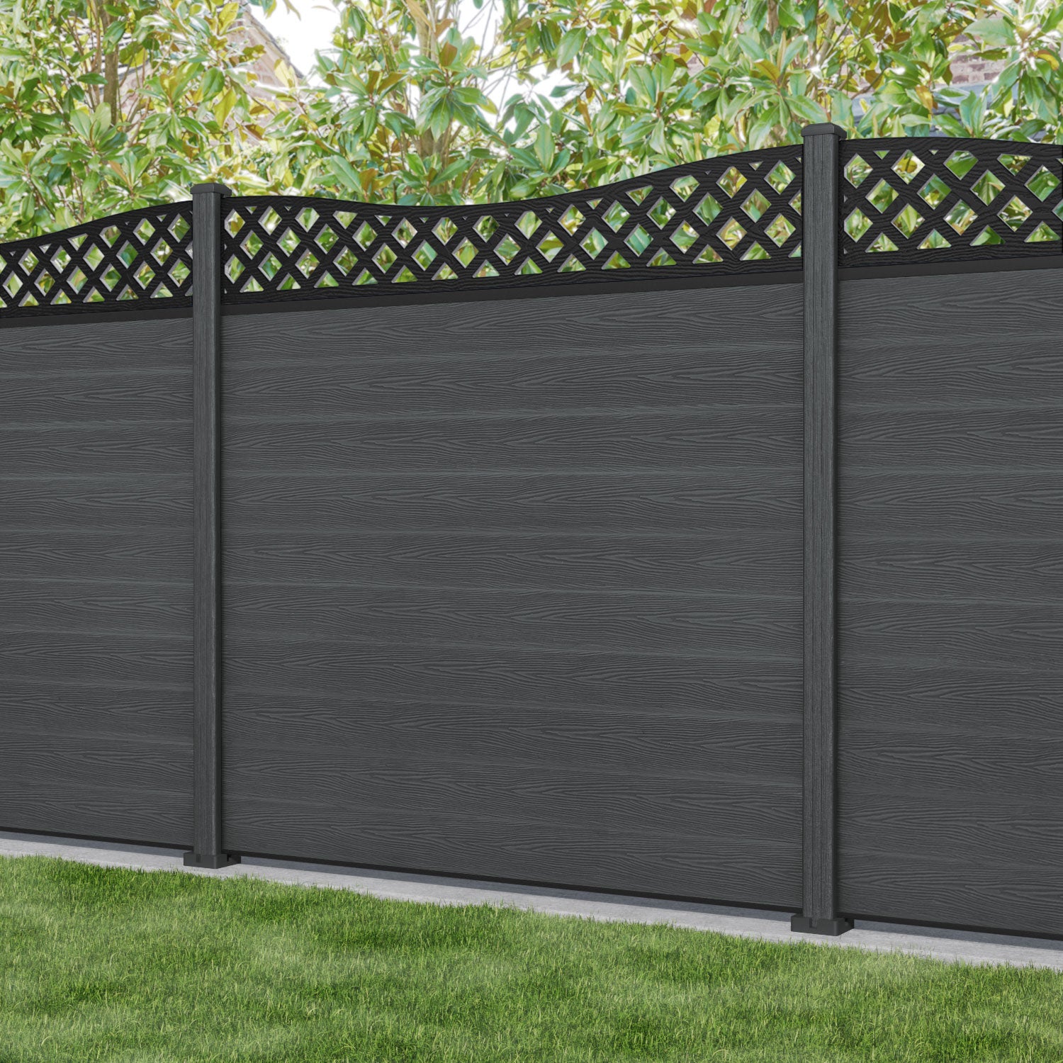 Classic Low Wave Fence Panel - Dark Grey - with our composite posts