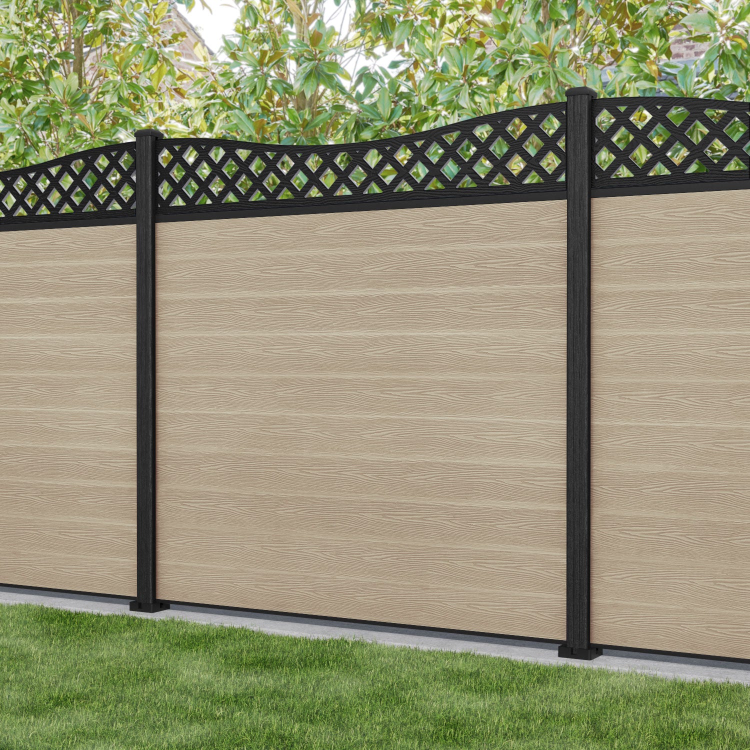 Classic Low Wave Fence Panel - Light Oak - with our composite posts