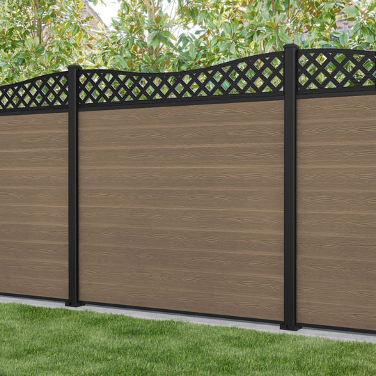 Classic Low Wave Fence Panel - Teak - with our aluminium posts