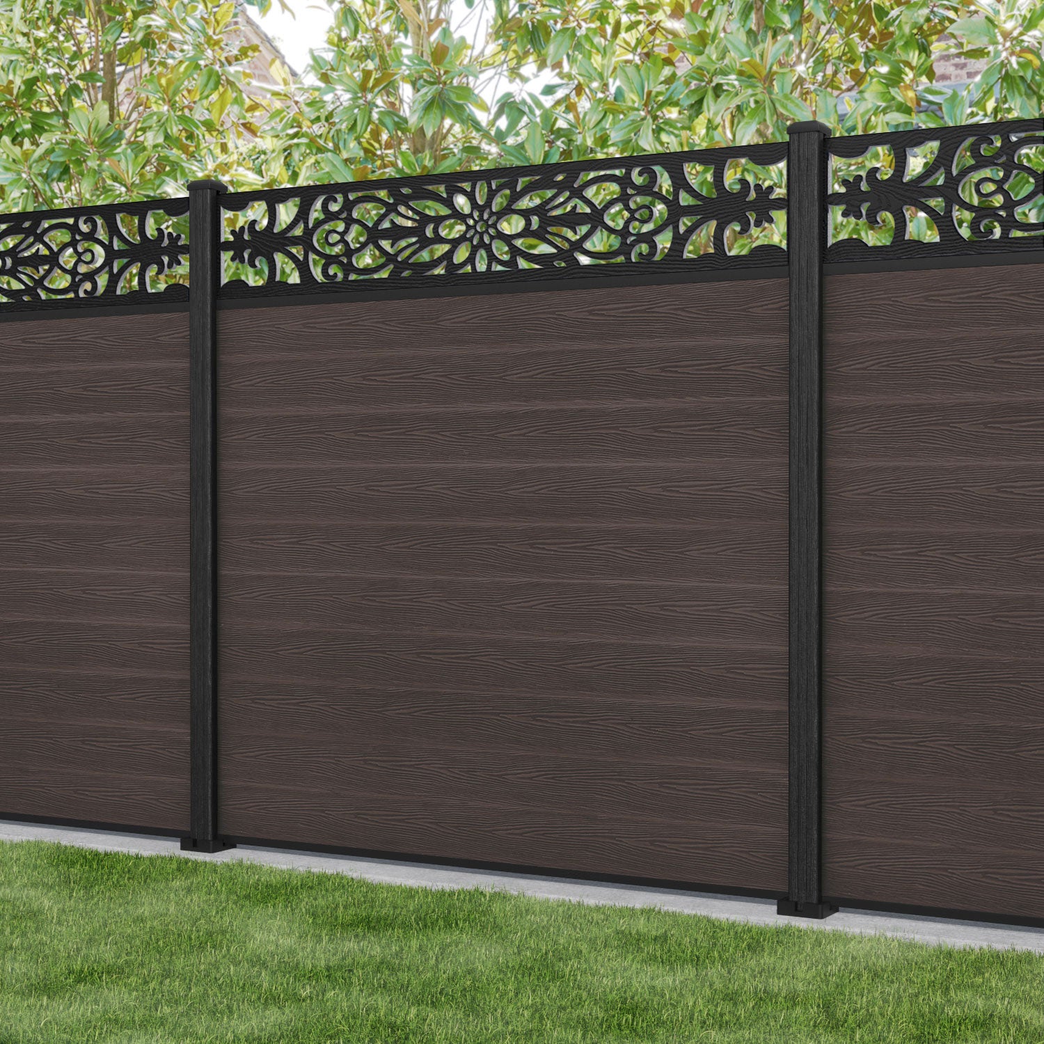 Classic Windsor Fence Panel - Mid Brown - with our composite posts