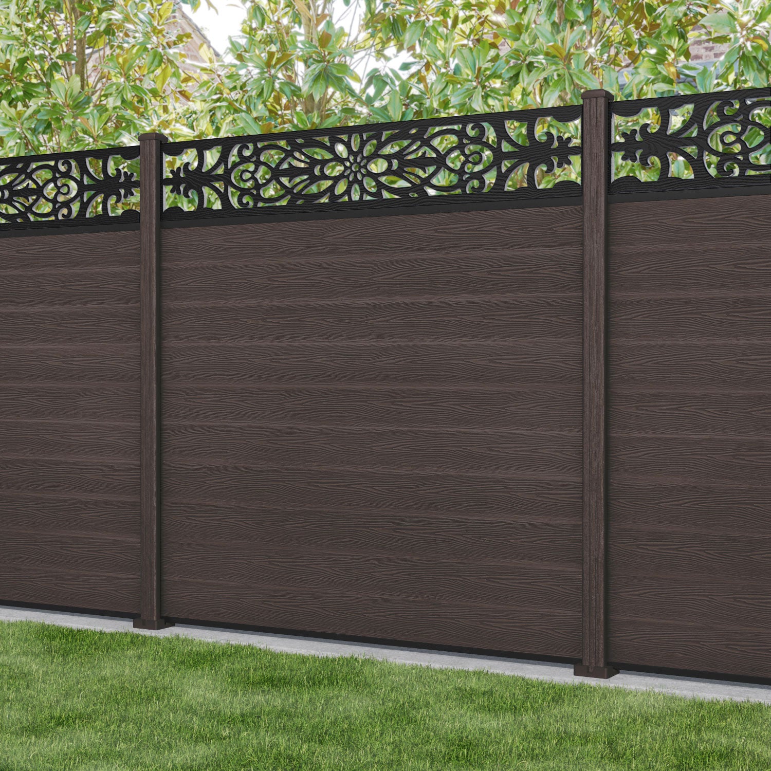 Classic Windsor Fence Panel - Mid Brown - with our composite posts